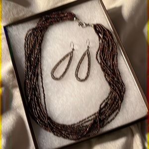 Retired Silpada Bronze Seed Bead Necklace and Earrings Set w free bracelet